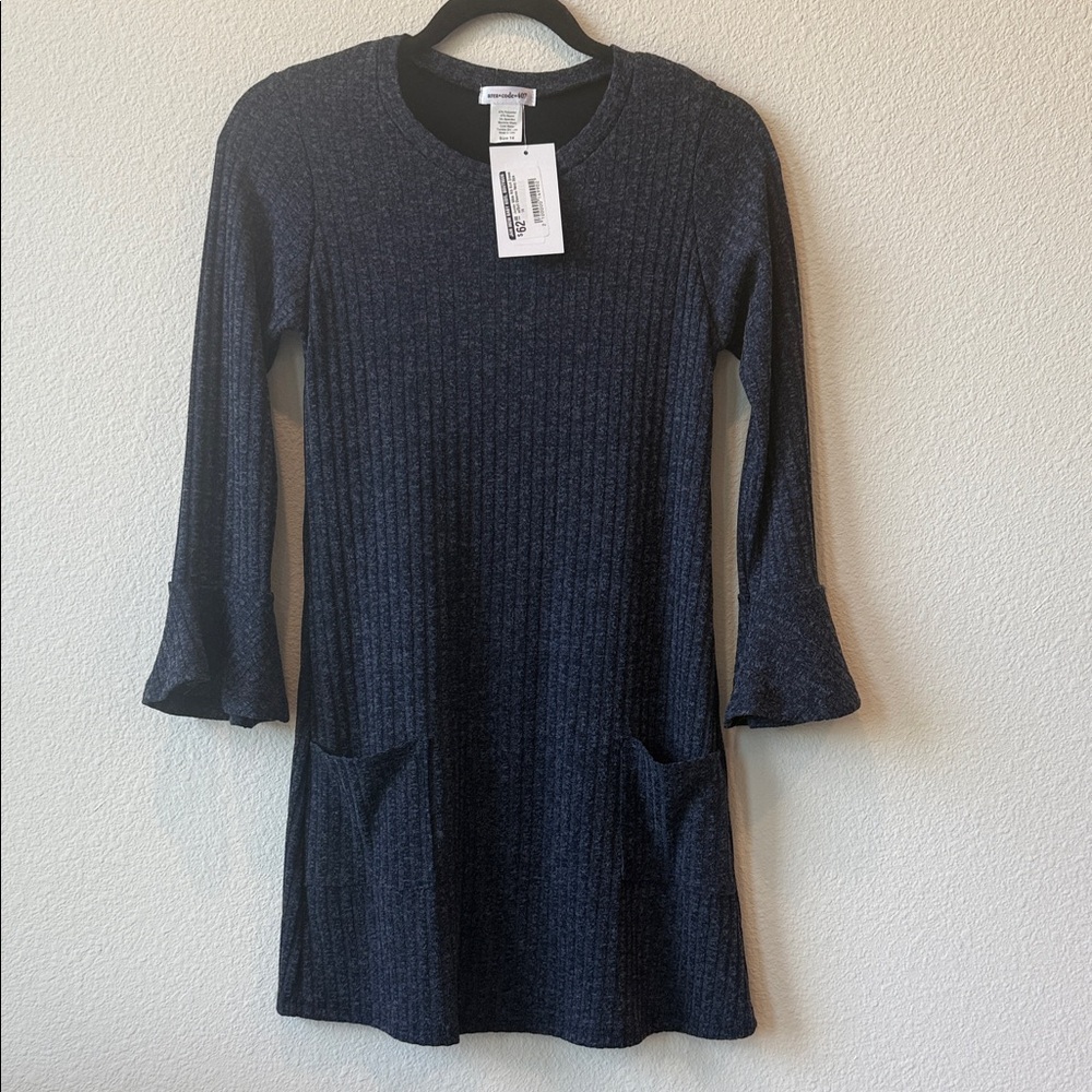 Charcoal Navy Ribbed Dress with Pockets